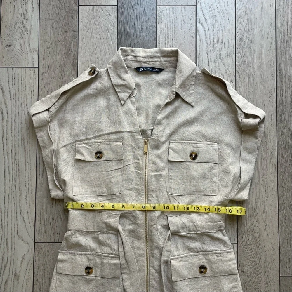 Zara linen Tan shortsleeve cargo dress